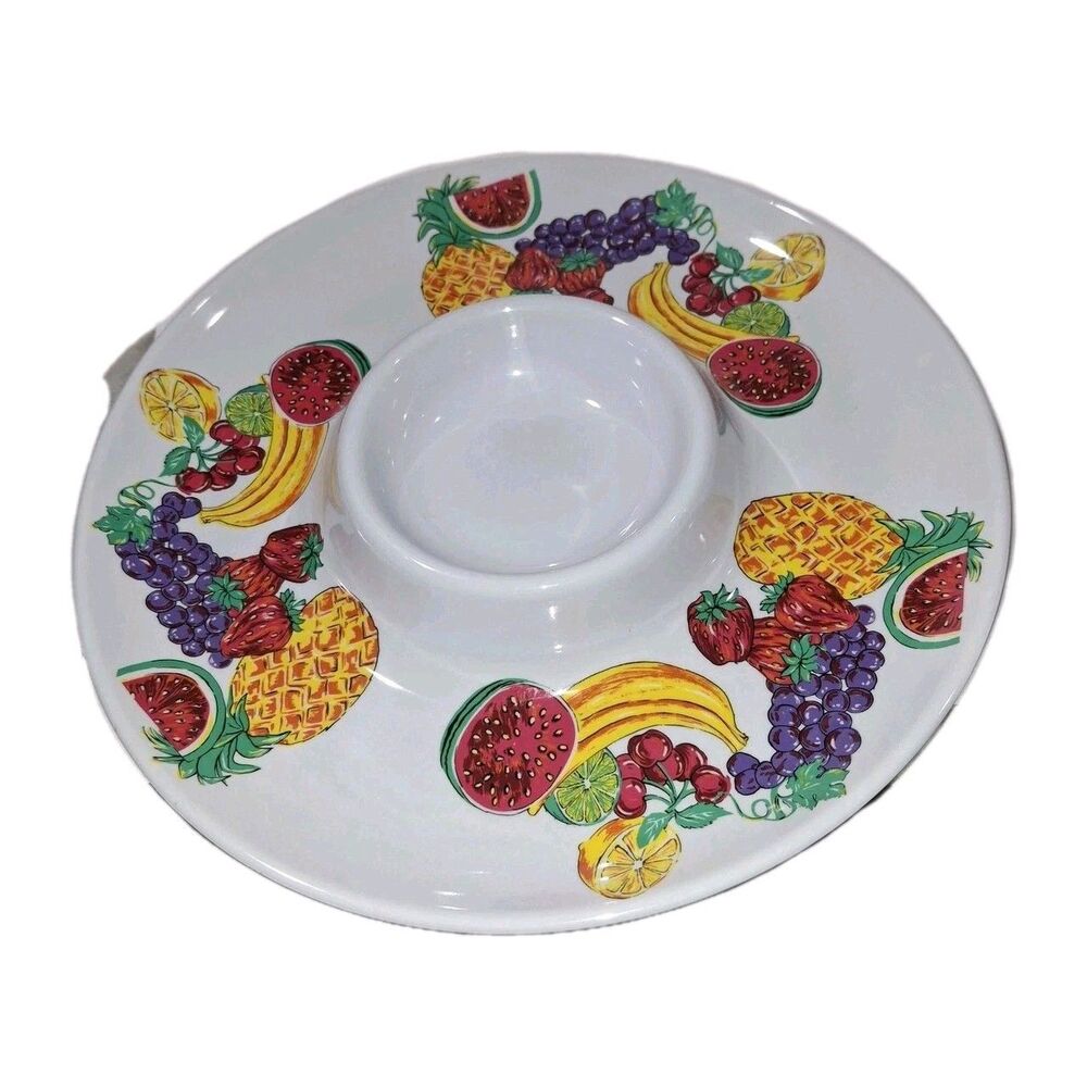 Tropical Colorful Fruit 13" Round Chips Dip Snack Melamine Party Serving Tray